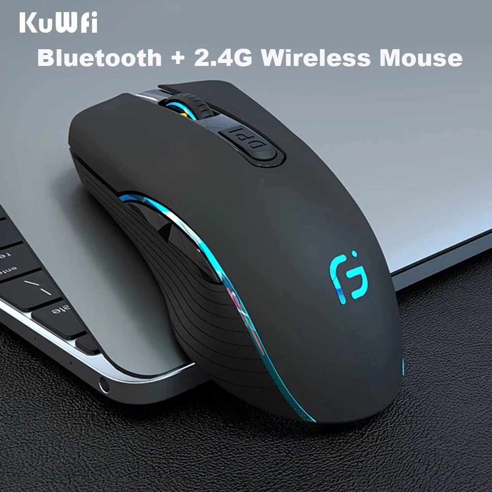 Kuwfi Computer Muis Bluetooth 4.0 + 2.4Ghz Muis Draadloze Dual Mode 2 In 1 2400Dpi Ergonomische Draagbare Optische muizen Voor Pc/Laptop