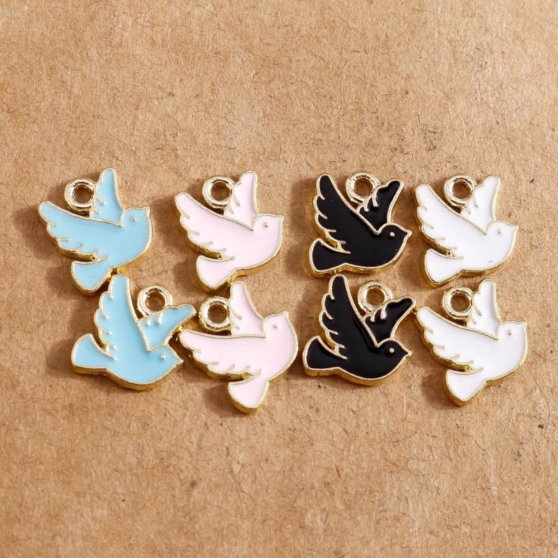 10pcs/lot  11*13mm Enamel Bird Charms for Jewelry Making Pigeon Pendant Necklace Bracelets Charms DIY Findings