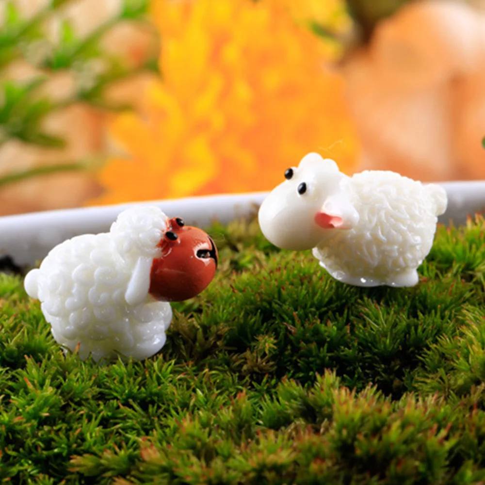 Miniaturas de animales para decoración de jardín, figuras de oveja de 10 piezas, conejo, juguete de cuento de hadas, Micro paisaje, manualidades