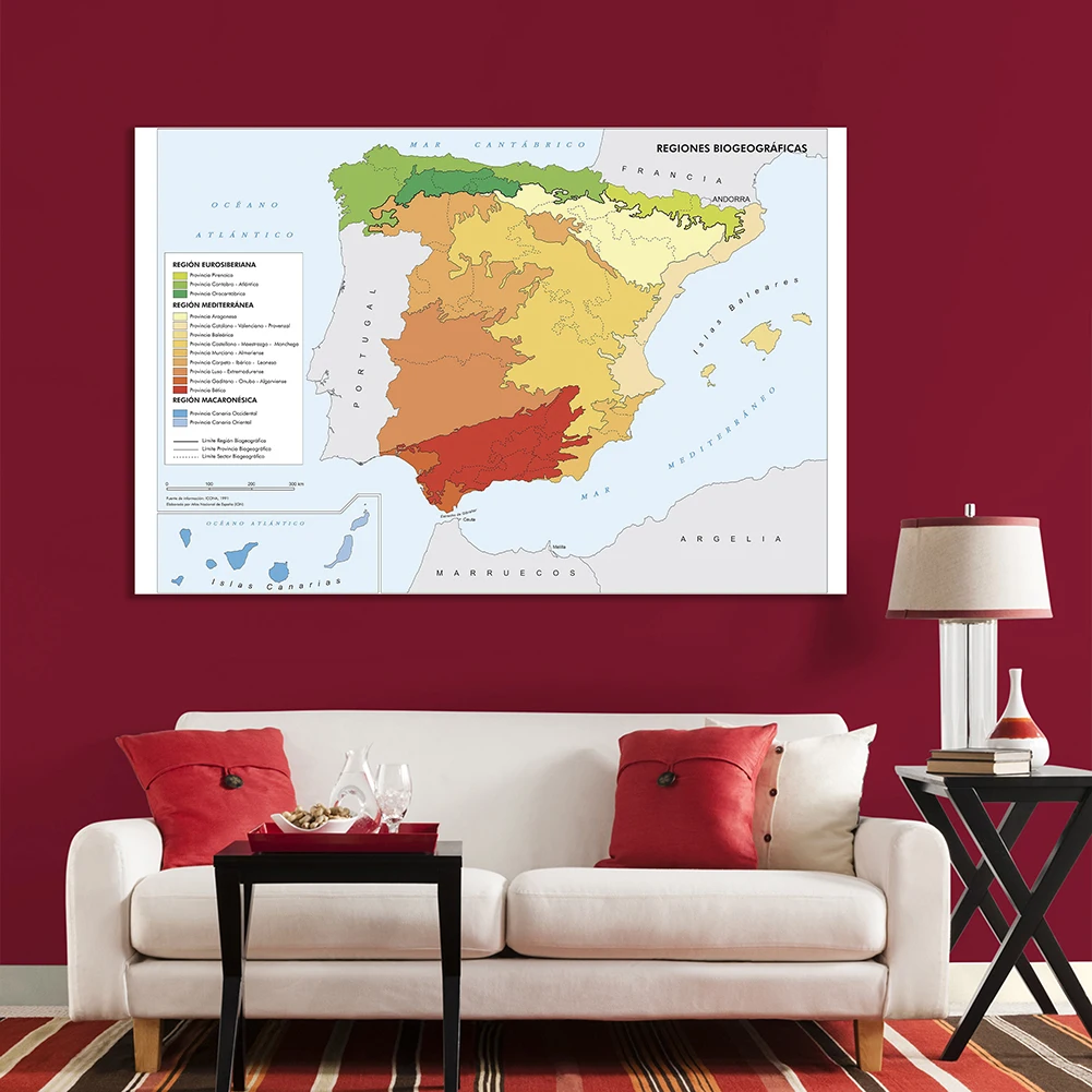 225*150cm o mapa de distribuição da região de espanha (em espanhol) não-tecido lona pintura parede arte cartaz casa decoração material escolar