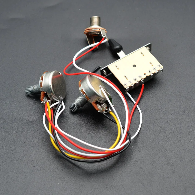 3 Pickup Guitar Wiring Harness Prewired with A500k B500K big Pots 5 Way Switch 1 Volume 1 Tone Black-White