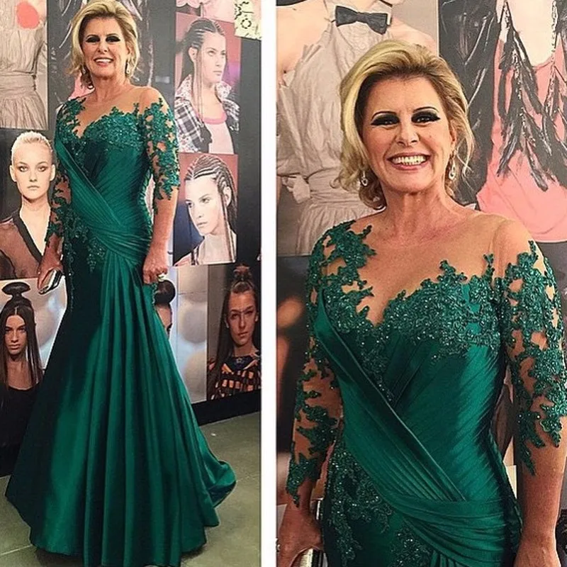 Verde mãe da noiva vestidos sereia mangas compridas apliques frisado vestido de festa de casamento mãe vestido para casamento personalizado