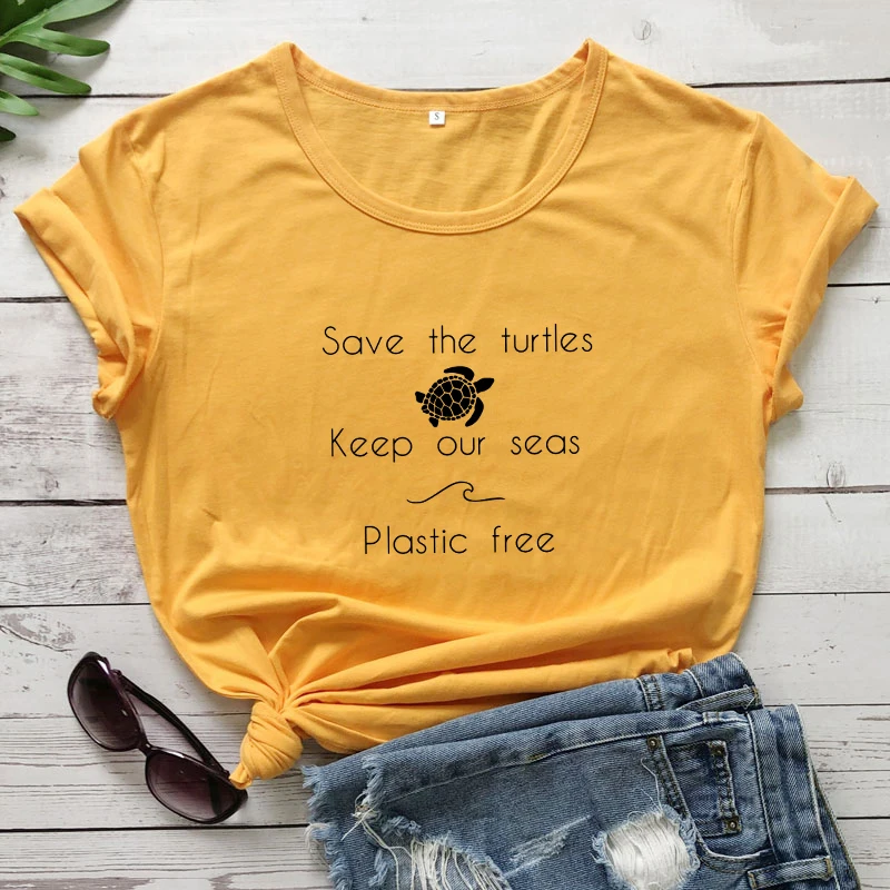 Save The Turtles Keep Our Seas Plastic Free T-shirt Cute Women Save The Ocean Top Tee Shirt Funny Ethical Earth Day Tshirt