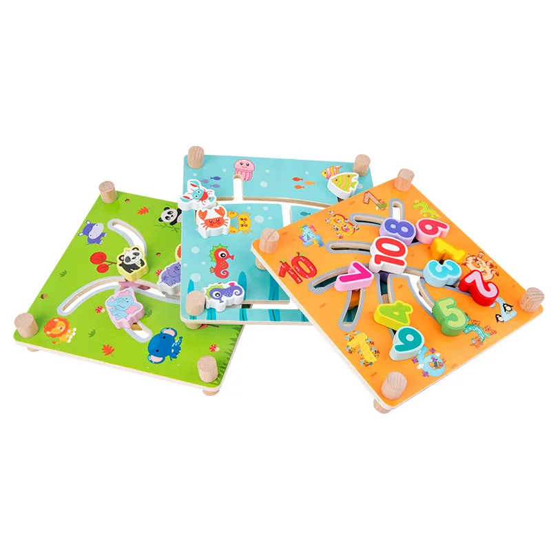 

Educational Early Learning Double Slide Puzzle number shape animal traffic Kids Wooden Toys For Children Maze Intelligence