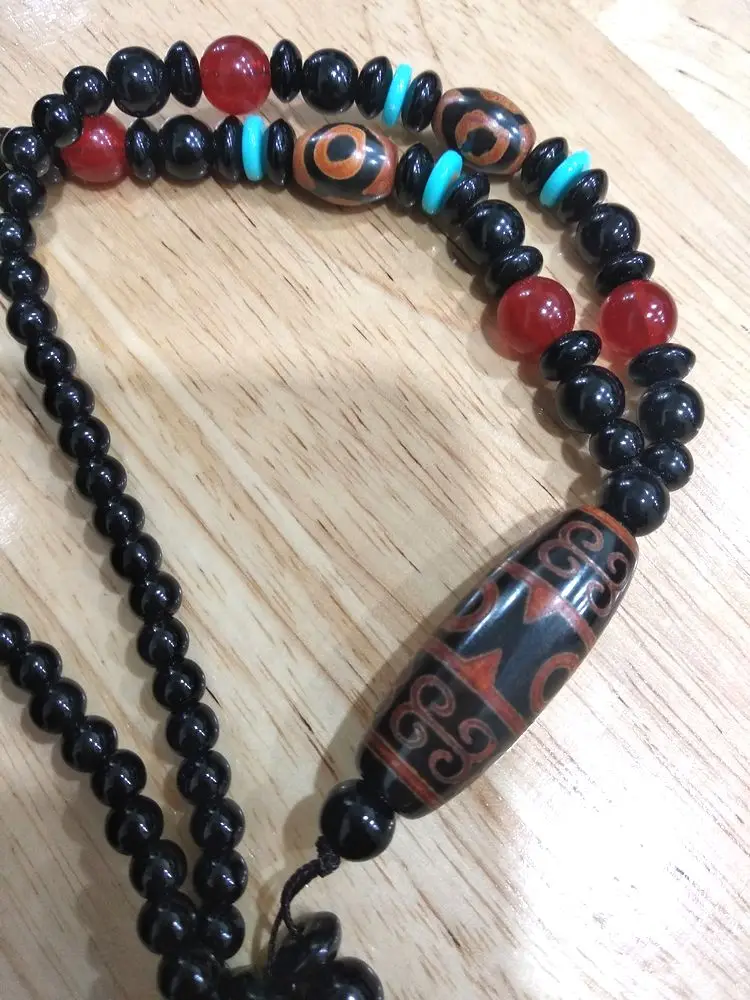 Admirable Tibet Dzi Bead Amulet Nature Vein Pendant Magical 3 Eyes Bead Hanging Agate Necklace Bless