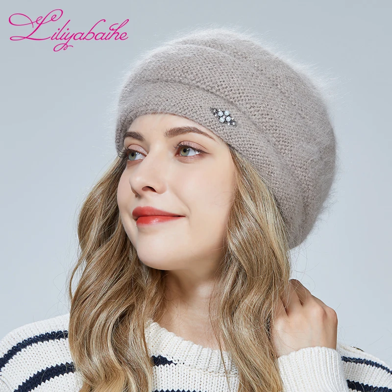 LILIYABAIHE Winter warm Women hats Knitting Angora hat  Bilateral three-dimensional decoration 8 colors