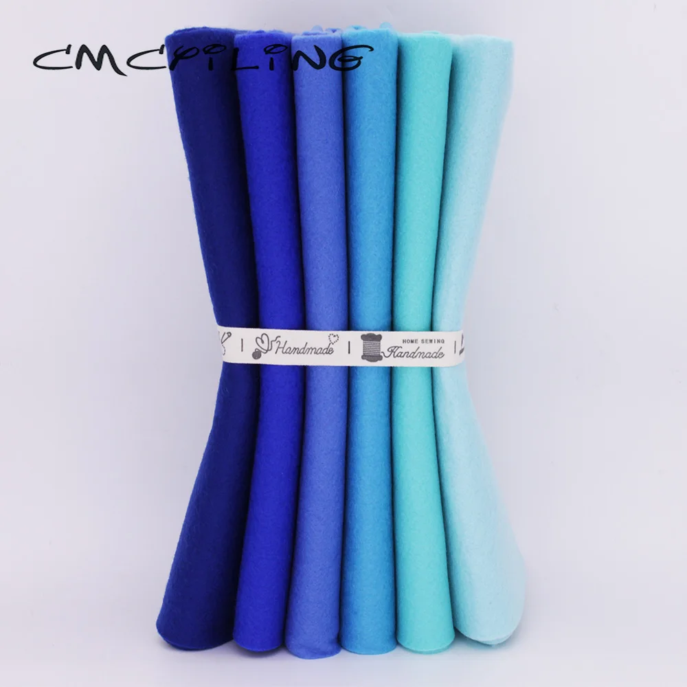 CMCYILING High Density Soft Felt Fabric For Handmade DIY Sewing Dolls Crafts ,Blue Non-Woven Set, Polyester Cloth