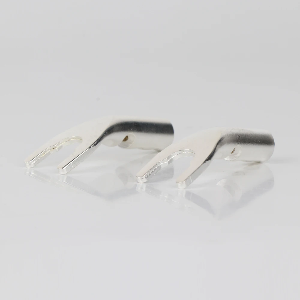 4pcs Pure Copper Silver Plated Speaker Terminals Spade Plug Speaker Cable Wire Connector HiFi Fork Connector