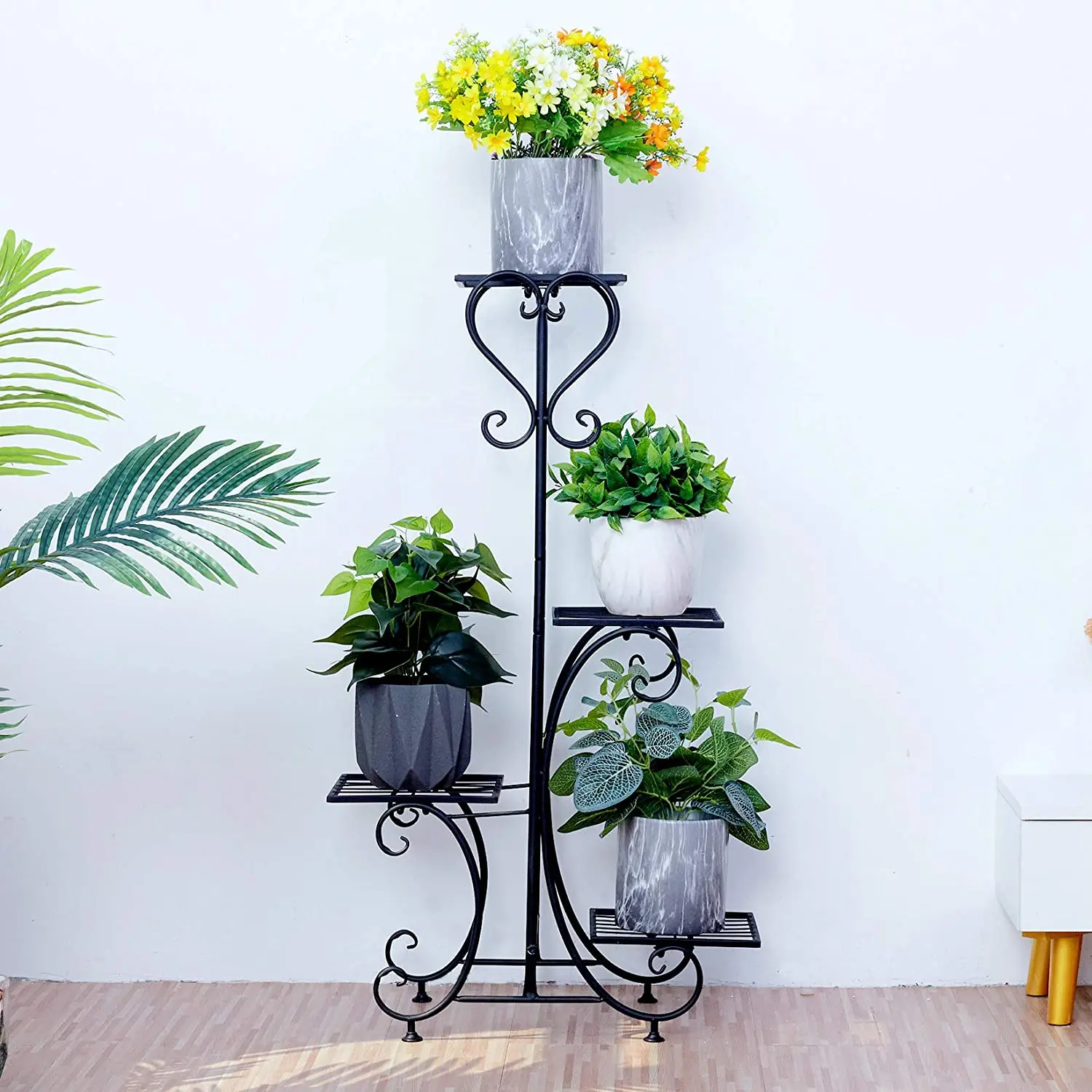 Metal Plant Shelf Flower Display Stand Garden Planter Holder with 4 Tier Shelves Indoor (Black) image 5