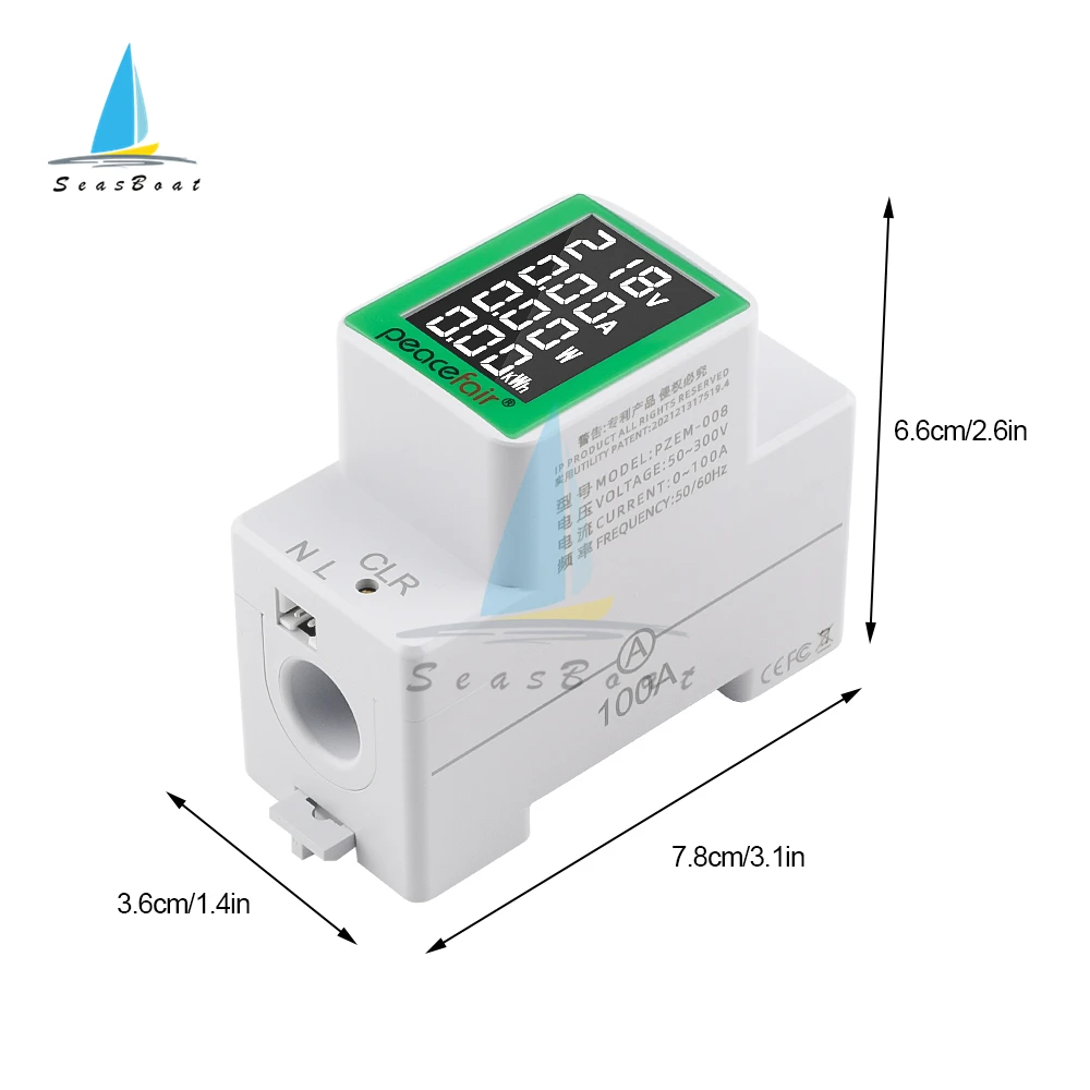 AC Din Rail Wattmeter Voltmeter Ammeter Power Meter AC 50-300V 100A Multi-function Volt Amp Power Energy Voltage Current Montior