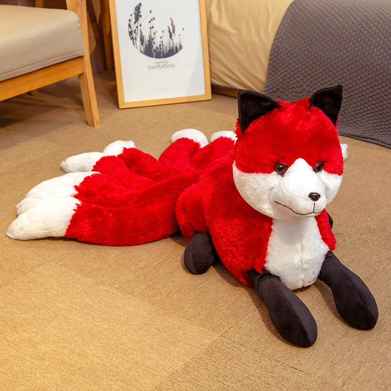 Cute Soft White Red Nine Tails Fox Plush Toys Stuffed Animal Nine-Tailed Fox Kyuubi Kitsune Dolls Creative Gifts Kids Christmas