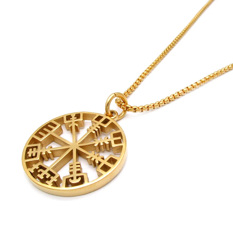 Viking Rune Icelandic Vegvisir Compass Helmet Horror In Runic Circle Pendant  Amulet Collier Necklace