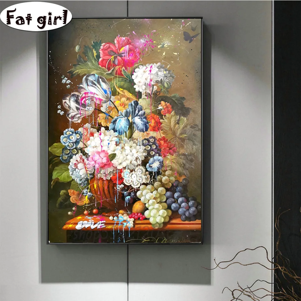 Fruits And flower Canvas Oil Painting Prints diamond painting diy art mural full square round mosaic embroidery cross stitch kit