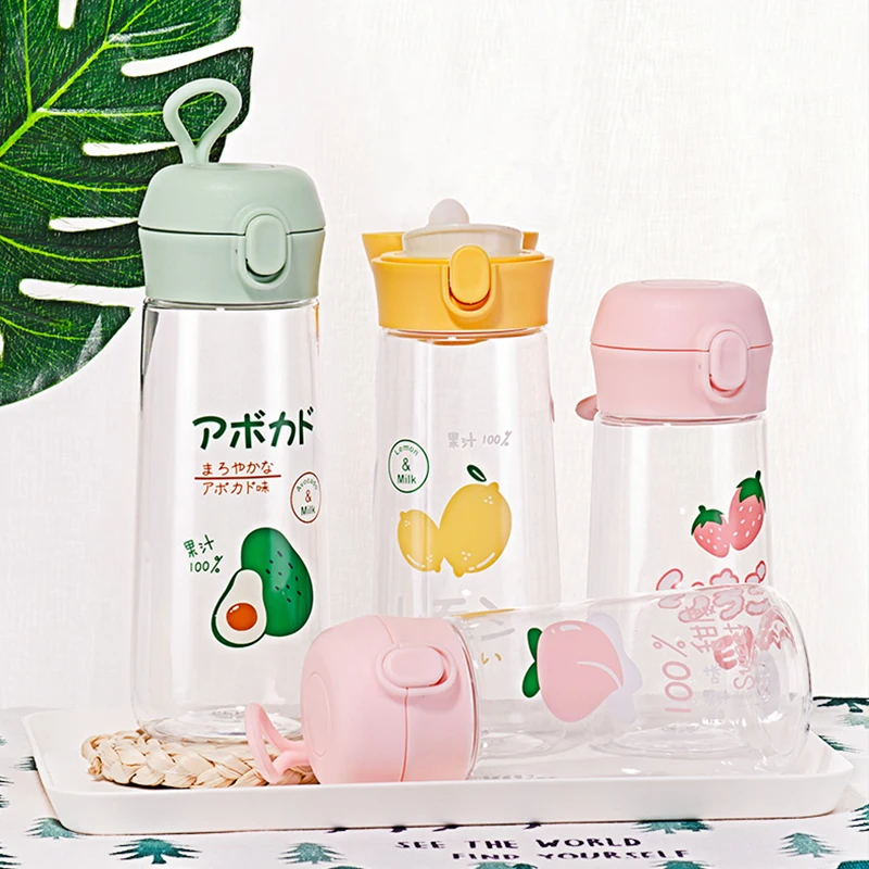 Portable Water Bottle, Cute Fruit Pattern, Bullet Cover, Plastic, Transparent, Simple and Fresh, Student, Couple, Outdoor