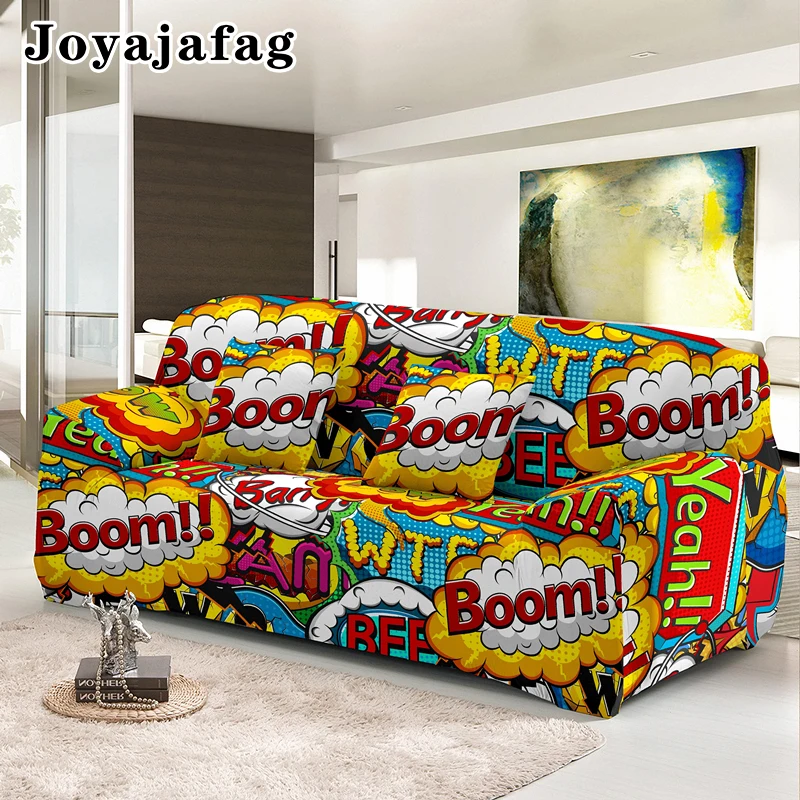 

Pop Abstract Comic Sofa Cover For Living Room 1/2/3/4 Seat Cartoon Stretch Couch Covers Washable Dust-proof Elastic Slipcover