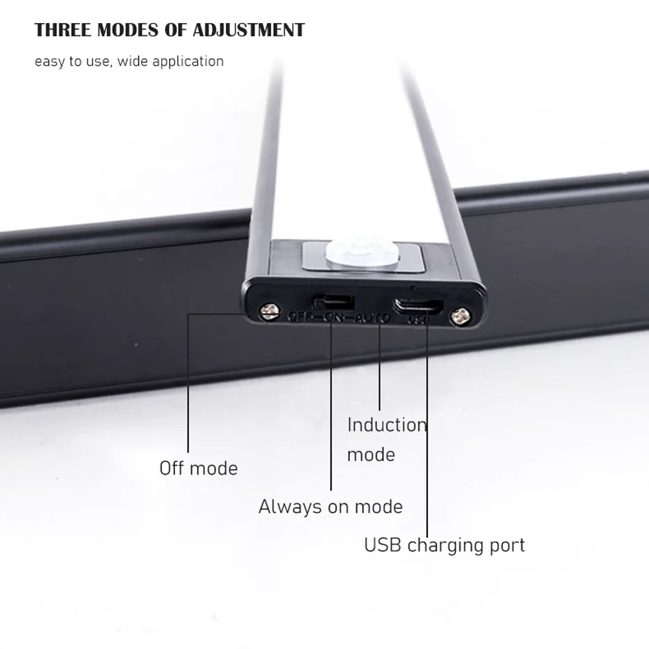 Ultra-thin 40cm USB LED Cabinet Lighting 3 Modes PIR Motion Sensor Rechargeable Black Aluminum kitchen cabinets lights lighting