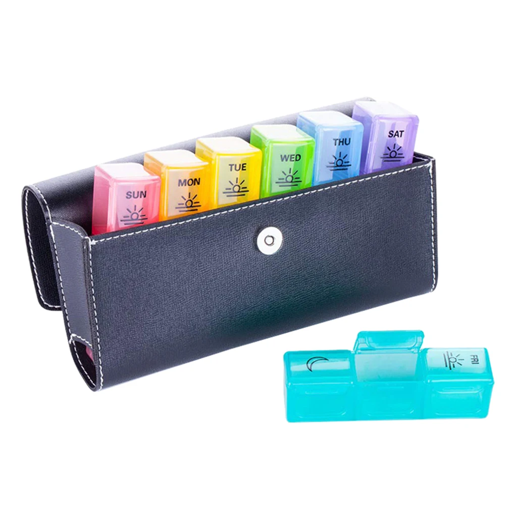 Pill Organizer Dipenser 7 Day Weekly 3 Times A Day Travel Storage Box With PU Leather Bag