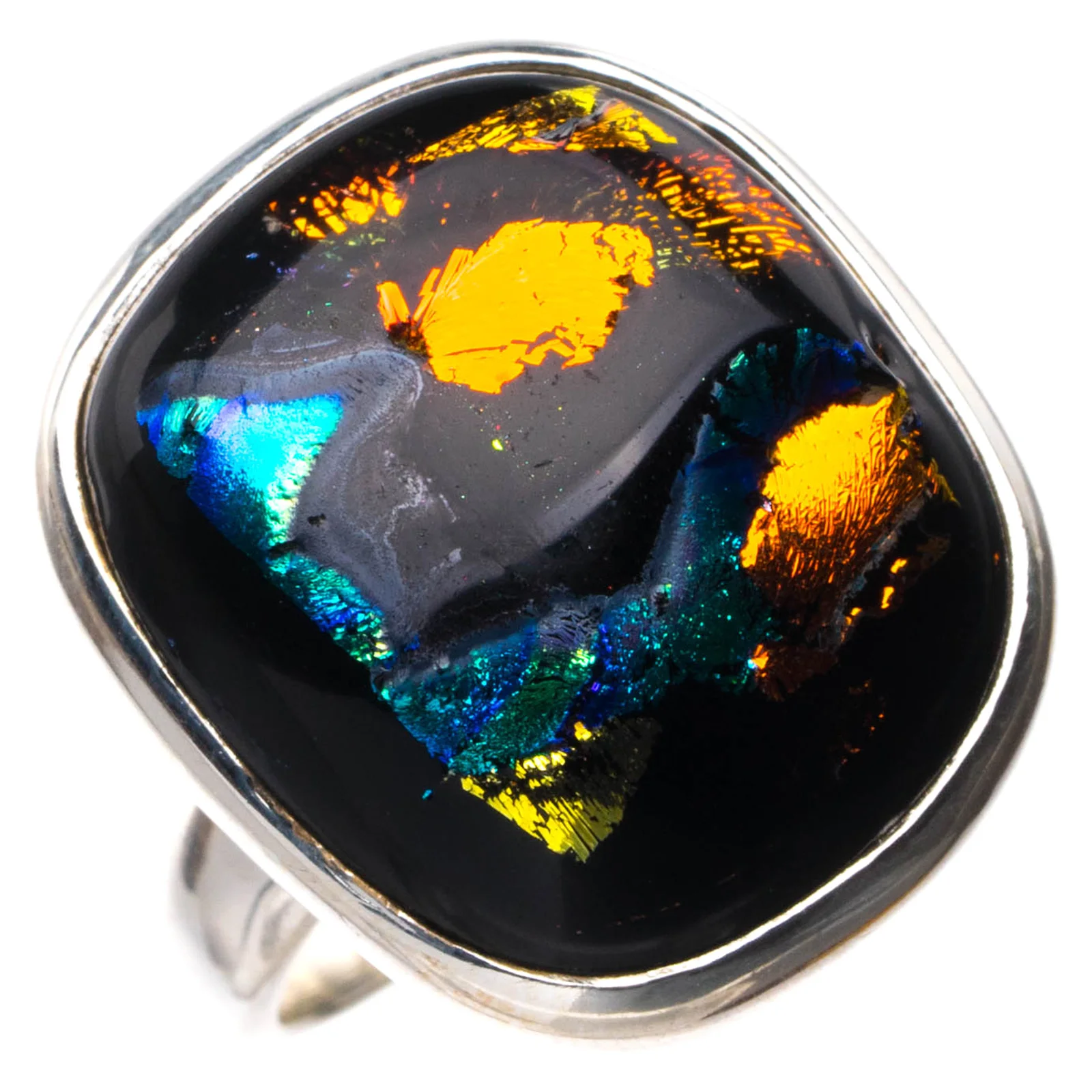 StarGems Natural Rainbow Dichroic Glass Handmade 925 Sterling Silver Ring 5.5 E2371