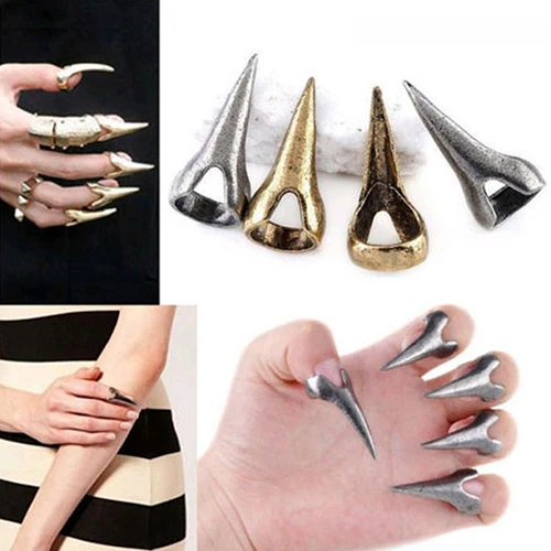 5 Pcs Retro Punk Talon Rings Nail Decor Sharp Alloy Finger Claw Knuckle Ring Set Halloween Decoration