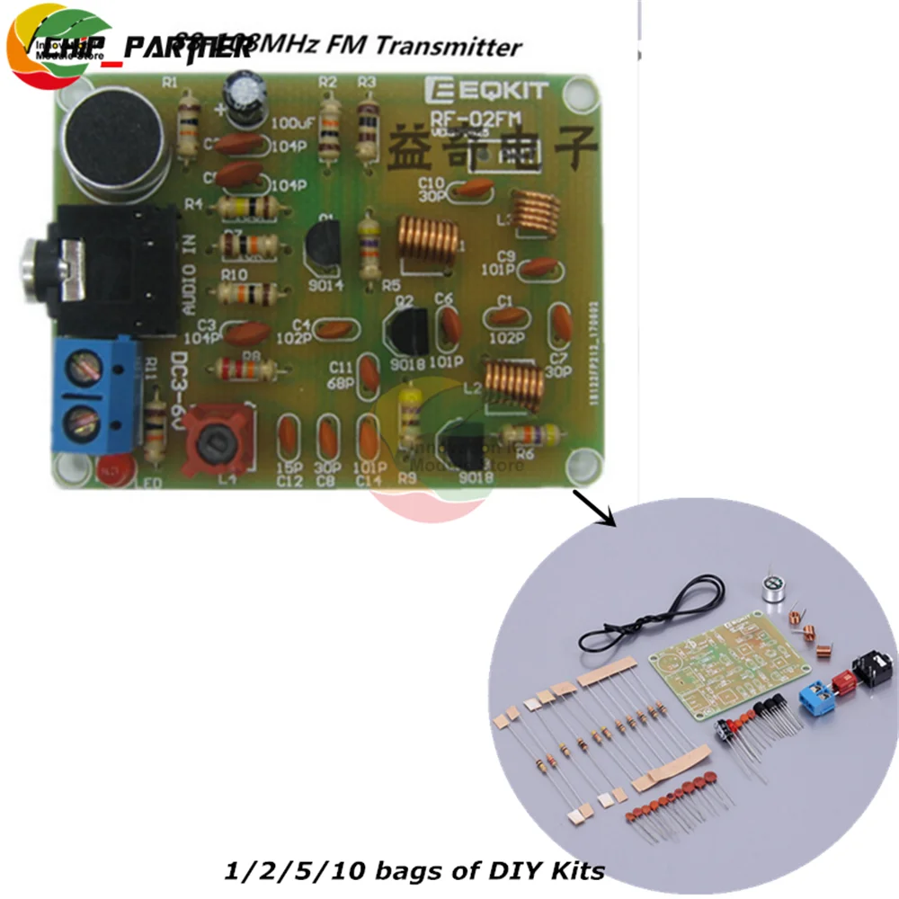 Kit FM Módulo Transmissor Sem Fio, DIY Eletrônico, Frequência, DC 3-6V, 88-108MHz