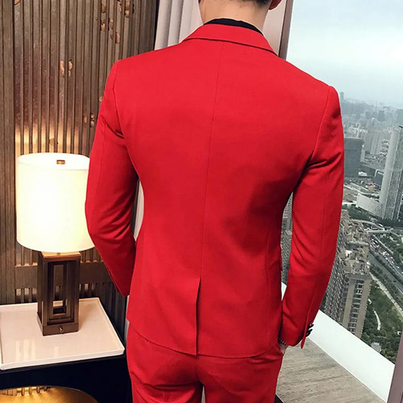 Slim fit Red Casual Mens Suit 3 piece Male Wedding Tuxedos Man Set Jacket Waistcoat with Pants Latest coat Design Mens Fashion