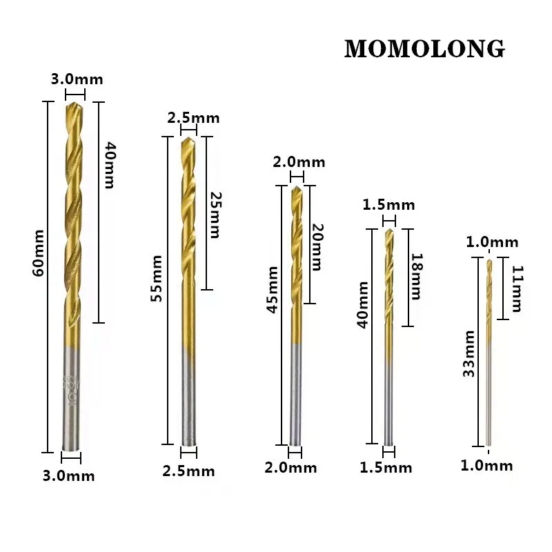 50Pcs High Speed Steel Twist Drill Bits Titanium Coated Straight Shank Hand Drill Bits for Various Applications