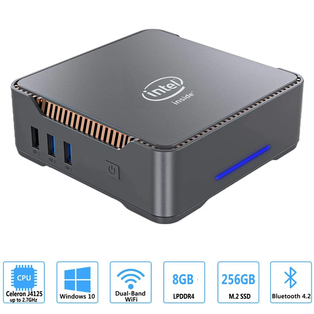 GK3V-Mini PC Intel celeron J4125, Quad core, 8GB RAM, 128GB/256GB, Windows 10, WIFI dual, 4K, 60Hz, WIN10, HDMI dual, VGA, PC de escritorio HTPC