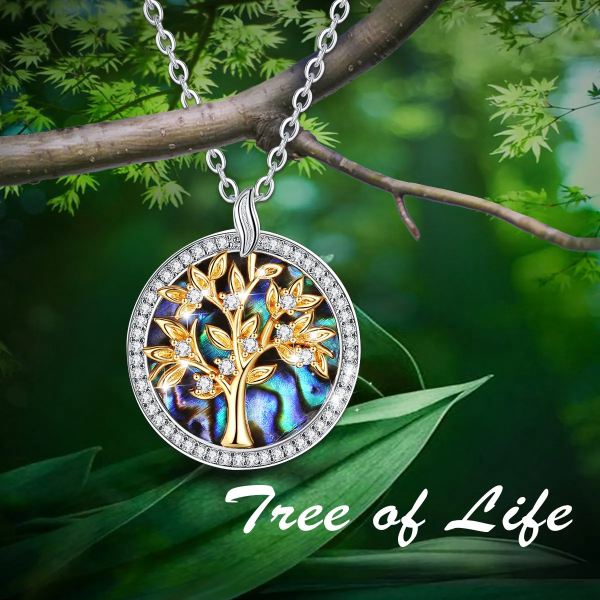 EUDORA 925 Sterling Silver Tree of Life Necklace Pendant Simplicity Natural Abalone Charm Bijoux Accessories Gift for women 481j