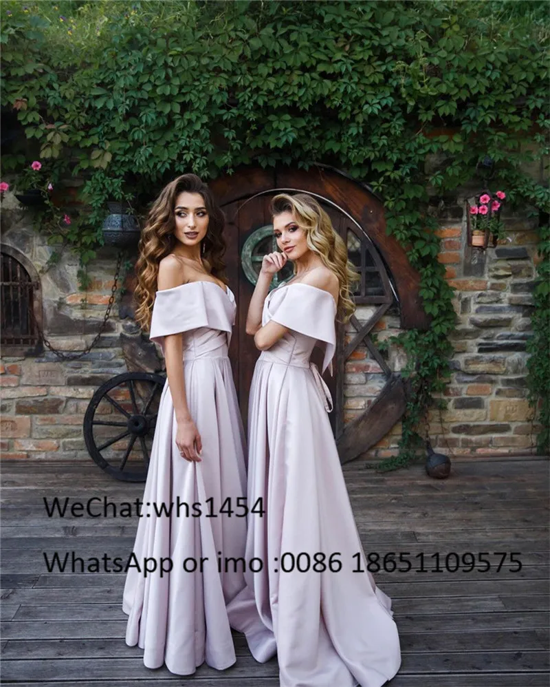 Elegant A-line Long Bridesmaid Dresses 2023 African Women Off Shoulder Satin Wedding Guest Dress Vestidos De Fiesta De Noche