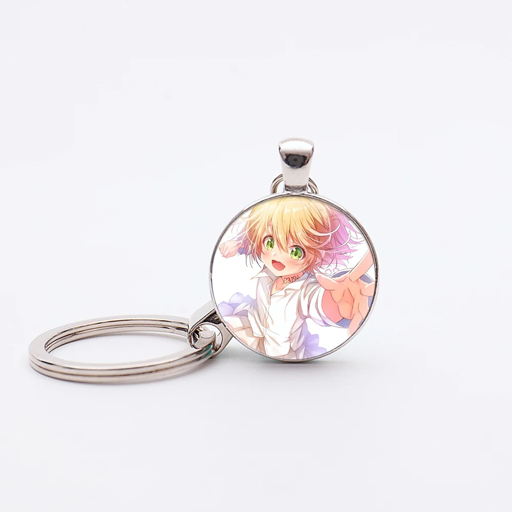 63 Style Anime The Promised Neverland Emma Cosplay Keychain Handmade Glass Dome Cabochon Pendant Key Holder Jewelry