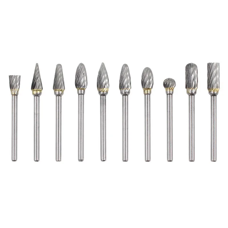 10 adet Tungsten karbür matkap uçları Metal çapak Tungstenio Burs Cnc freze kesicisi Dremel Mini koni matkap seti aksesuarları