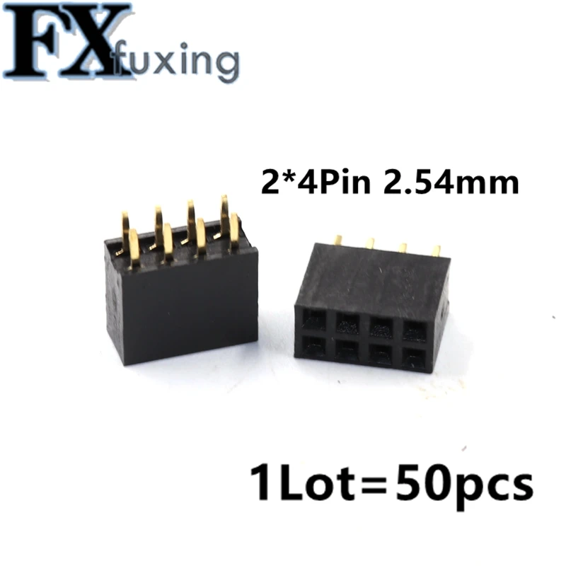 Tira de pino de soquete 2x4 8 pinos 2.54mm, linha dupla fêmea reta 2x4mm, saída 2x4 fêmea, 50 peças
