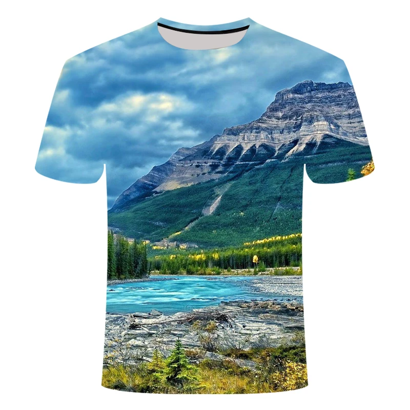 Beautiful Natural Scenery graphic t shirts Summer Casual 3D fashion men\'s t-shirts With Landscape Pattern Print T-shirt Tops