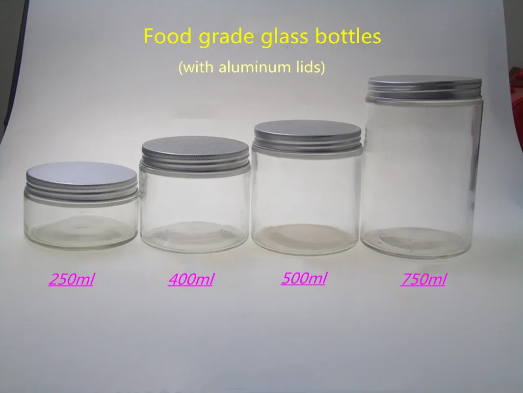 Wholesale250/400/500/750ml Makeup Container Clear Glass Jar With Aluminum Lid Sealed Cans Bird\'s Nest Container Storage Jar