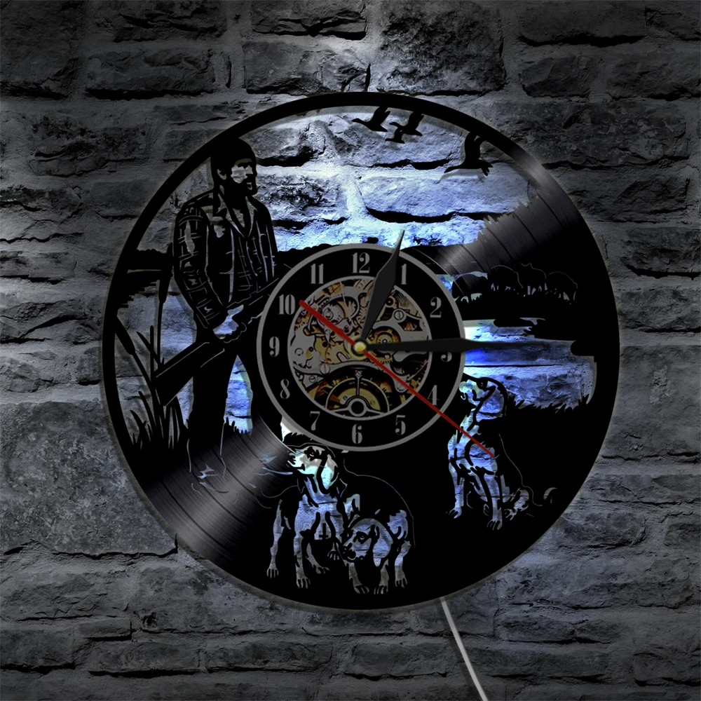 

Охота F светильник Гусь Охотник виниловых пластинок настенные часы светодиодный светильник Цвет Сменные выстрел оружие и собака Декоративный светильник ing лампа