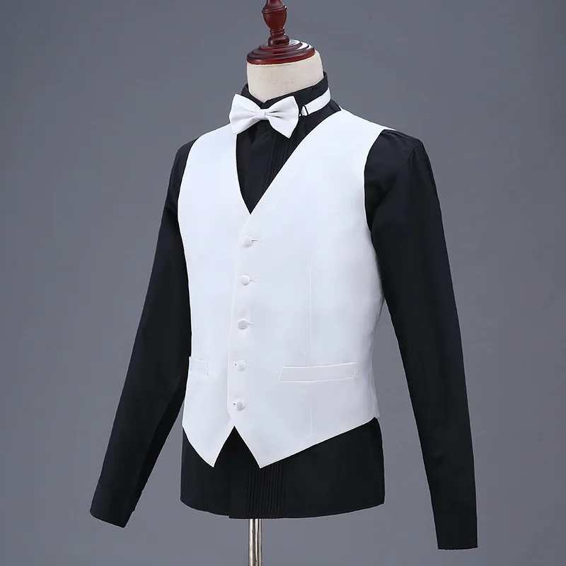 White Mens Waistcoat Formal Business Work Causal Slim Fit Vest For Men U-Neck Retro Gentlemen Men Suit Vest Solid Wedding Gilet