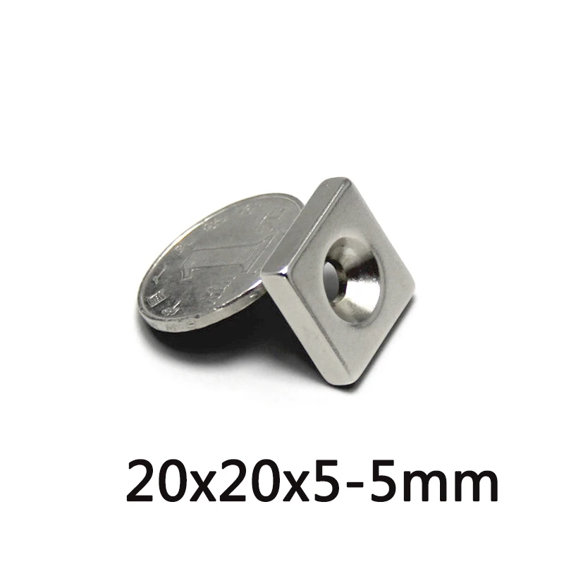 30~100PCS 20x20x5-5 Super Neodymium Magnets Countersunk hole N35 Block Permanent Magnet 20x20x5-5mm Powerful Magnet  20*20*5-5mm