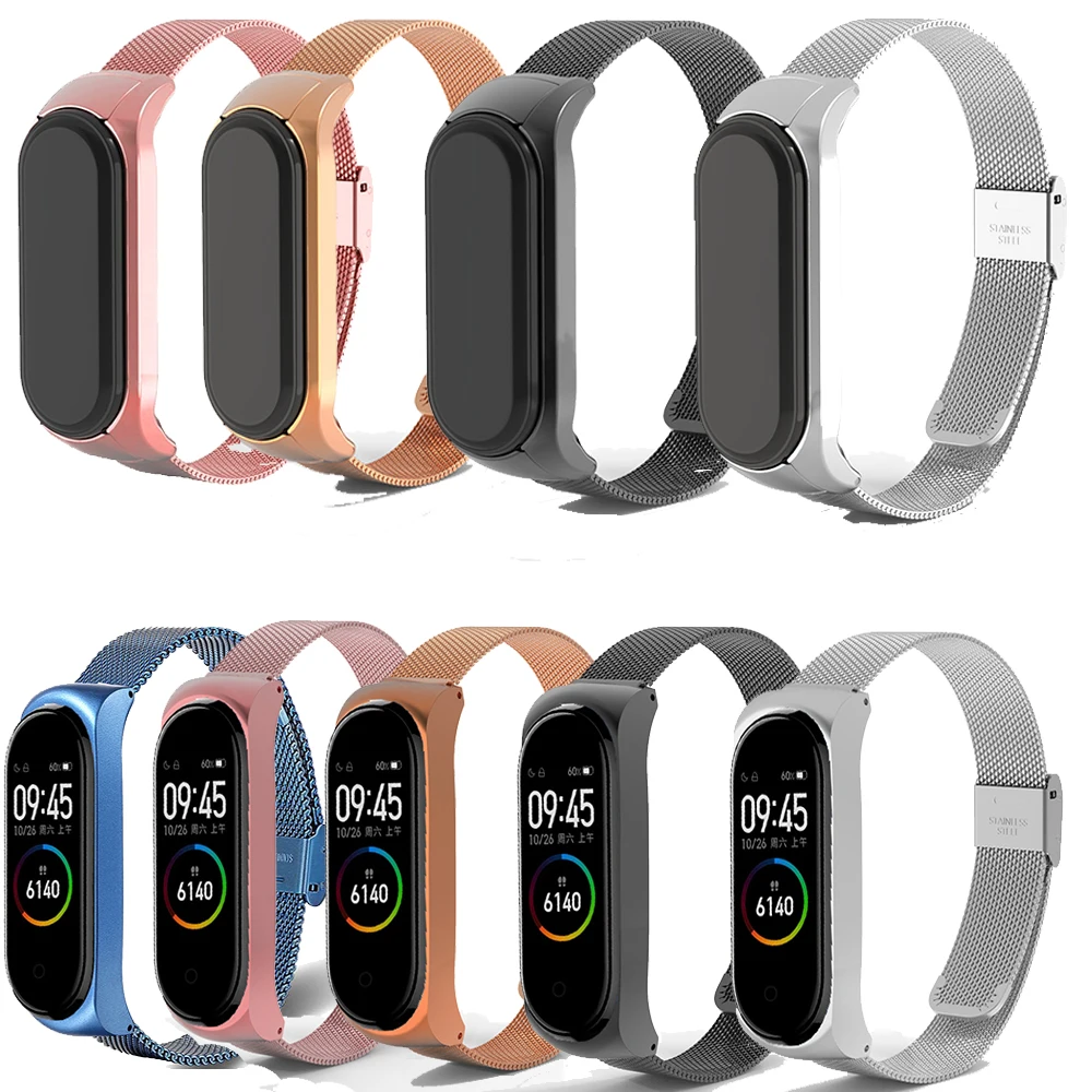 For xiaomi Mi band 3/4/5/6/7 strap Stainless Steel wristband band strap Milanese Wrist band strap Mi Band 567 Metal band Strap