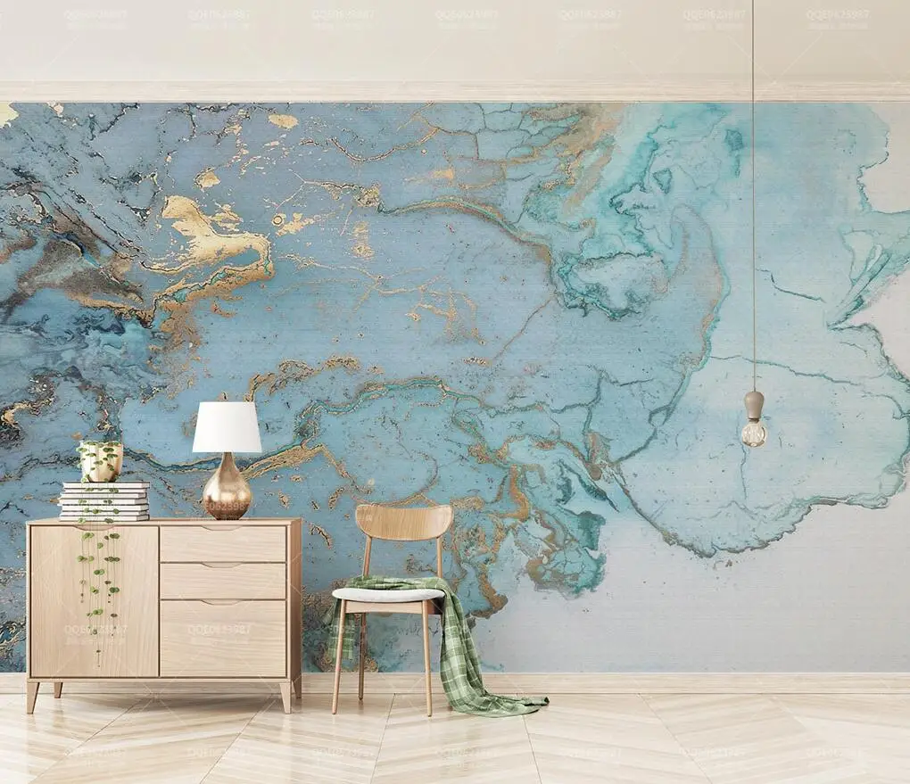 custom Photo Mural wallpapers for Living Room 3D Blue bronzing TV background murals Blue Marble wall paper home improvement