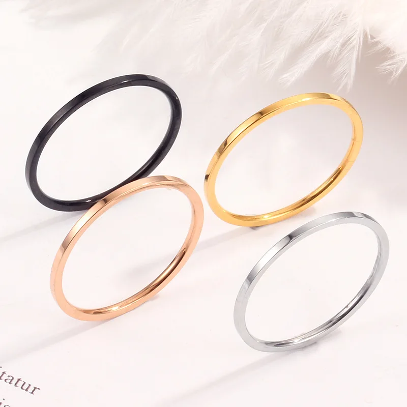 1mm Thin Ring Stainless Steel Simple Minimalist Flat Rings Women Jewelry Rose Gold Black Silver Color Love Gift Size 3 To 10