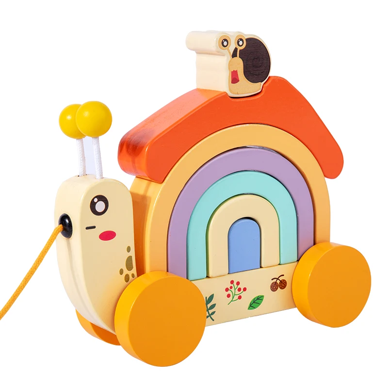 

Kids Wooden Snail Rally Car Toy Cartoon Stacking Building Blocks Baby Montessori Games Educational Toys Gifts