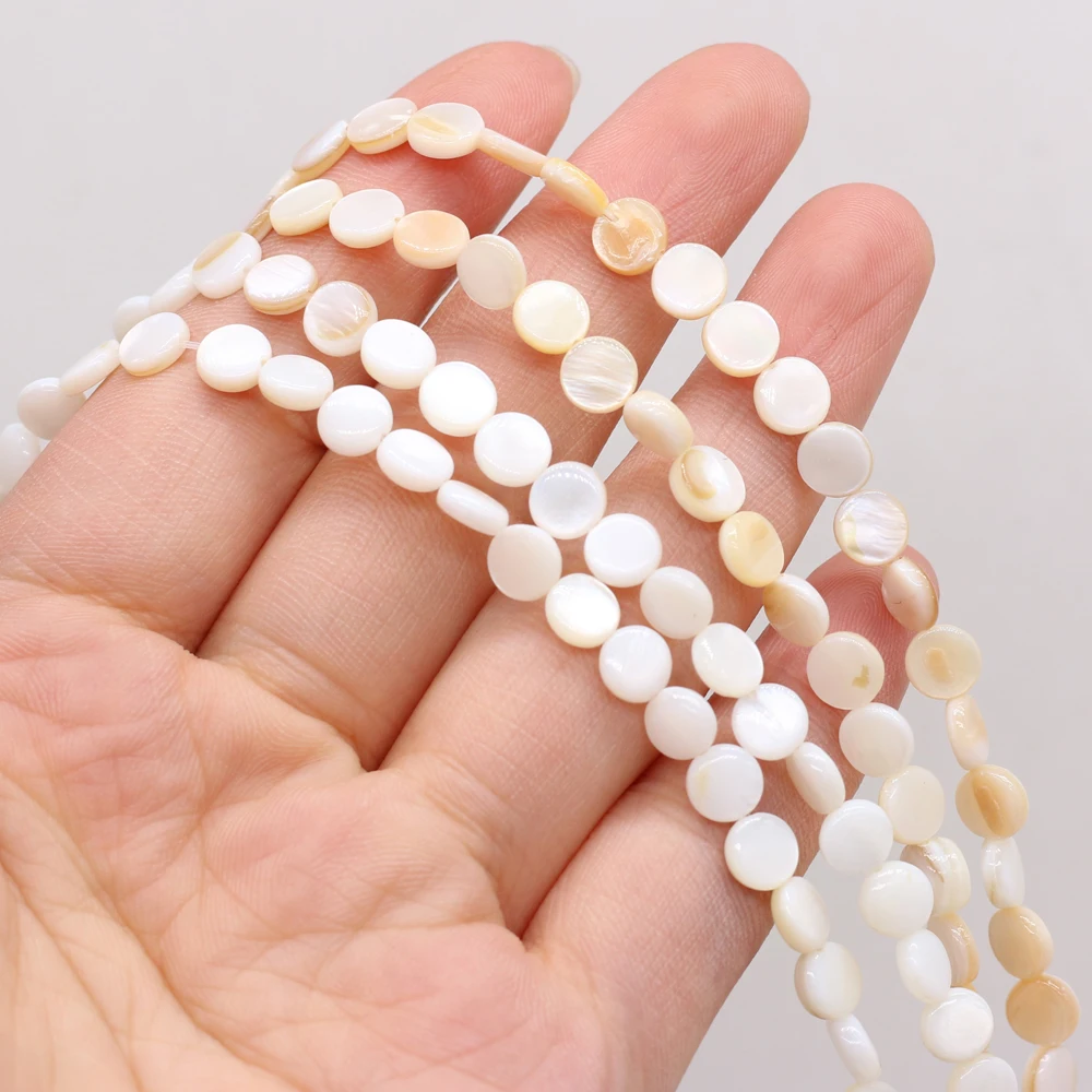 6/8/9/10/11mm Natural Shell Beads Coin Mother of Pearl Shell Loose Beads for DIY Charm Necklace Bracelet Jewelry Making 14\'\'