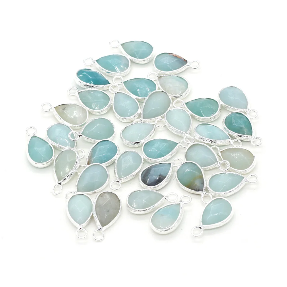 5PCS Natural Stone Blue Amazonite Pendant Water Drop Shape Stone Pendant for Jewelry Making DIY Necklace Size 13x23mm