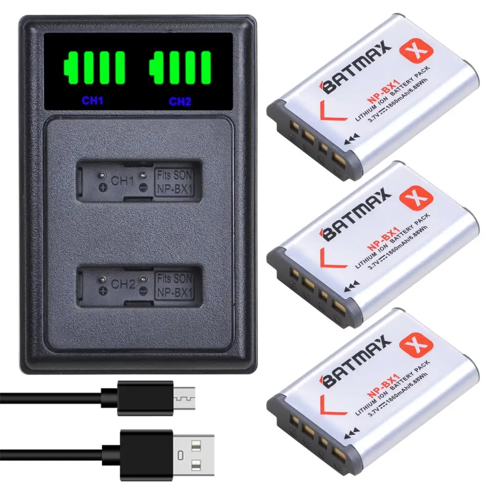 

Batmax NP-BX1 NPBX1 battery+LED Dual USB Charger For Sony DSC-RX100 DSC-WX500 IV HX300 WX300 HDR-AS15 X3000R MV1 AS30V ZV-1 Log