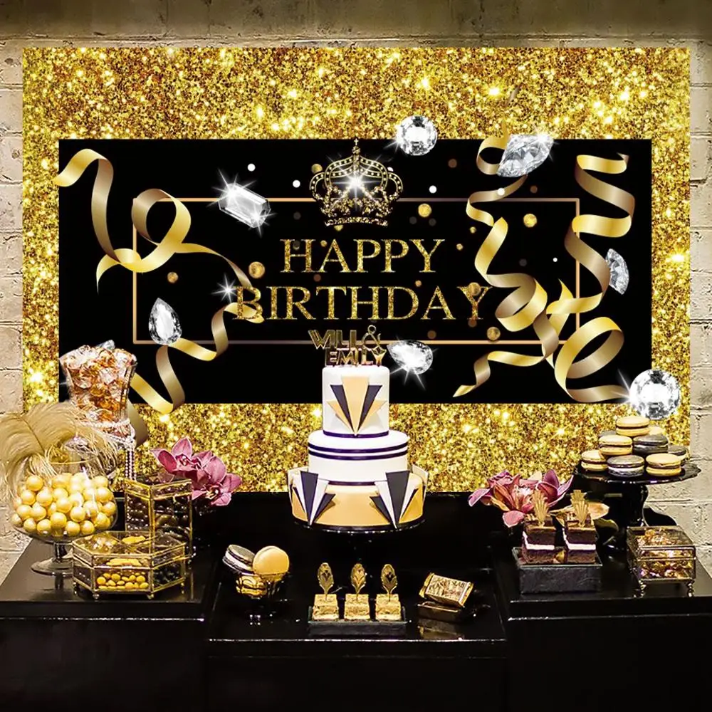 Black Gold Backdrop Happy 50 40 30 Birthday Party Decorations Adult 50th 30th 40th Birthday Party Anniversar 30th Party Supplies