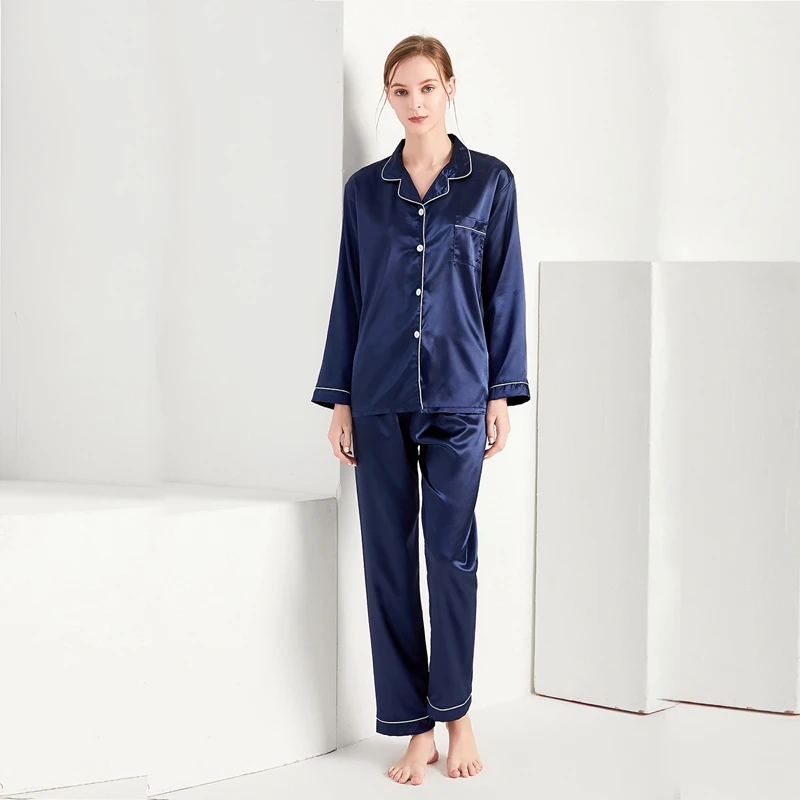 Conjunto de Pijamas de manga larga para Mujer, ropa de dormir de satén de seda, Nuisette de lencería Sexy, traje de 2 piezas para invierno