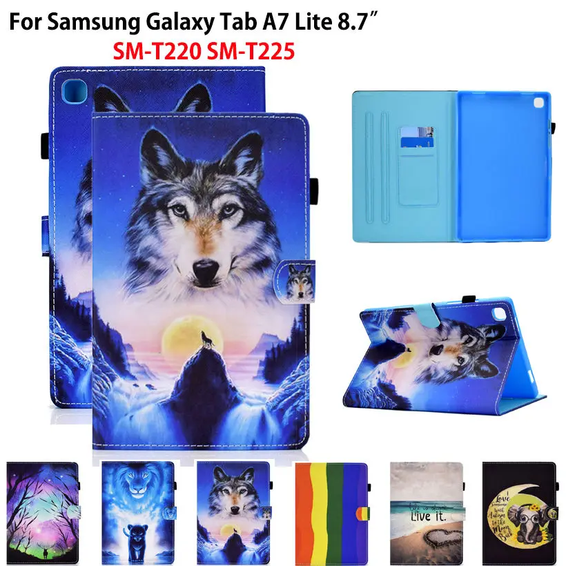 Case For Samsung Galaxy Tab A7 Lite 8.7 SM-T220 SM-T225 T220 Cover Funda Tablet Cartoon Lion Wolf Stand Shell Capa Coque +Gift