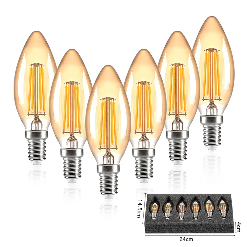 

C35 4W 220V E14 Retro LED Filament Bulbs Lamp Bulb Warm Light 2200K Amber Glass Candle Lamps Decorative Light For Home