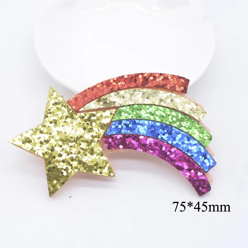 10Pcs Kawaii Glitter Cake Meteor Rainbow Applique for DIY Clothes Hat Sticker Headwear Hair Clips Bow Decor Accessories Patches