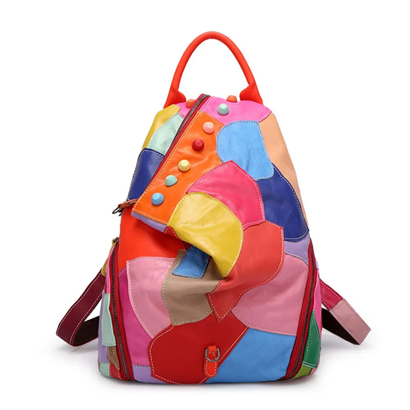 Sheepskin Leather Backpack Women Casual Bags Natural Fashion Genuine Retro Knapsack Female Vintage Girl Big Capacity Sling Bag